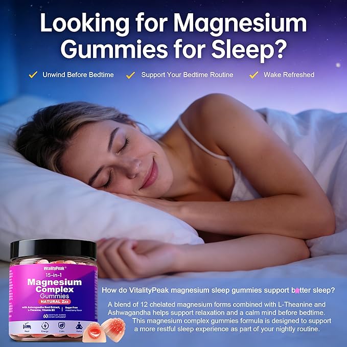 Magnesium Sleep Gummies 400mg – Calm Magnesium Complex Gummies for Sleep Support & Relaxation with L-Theanine & Ashwagandha – Non Melatonin, Sugar Free Vegan, 60 Count