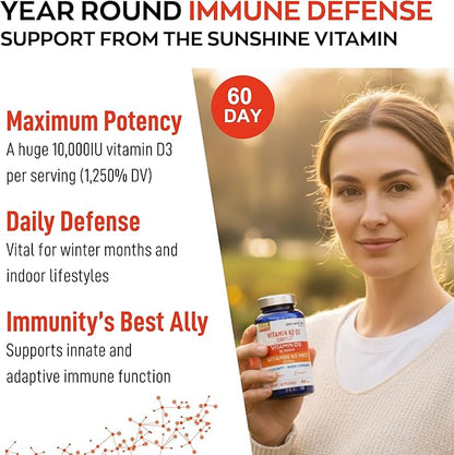 Granions Max Strength Vitamin D3 K2 Supplement - 250mcg (10,000 IU) D3 + 200mcg Vitamin K2 (MK-7) - Vitamins for Bone Health, Immune Support Supplements VIT K2D3-2 Month, 60 Tablets