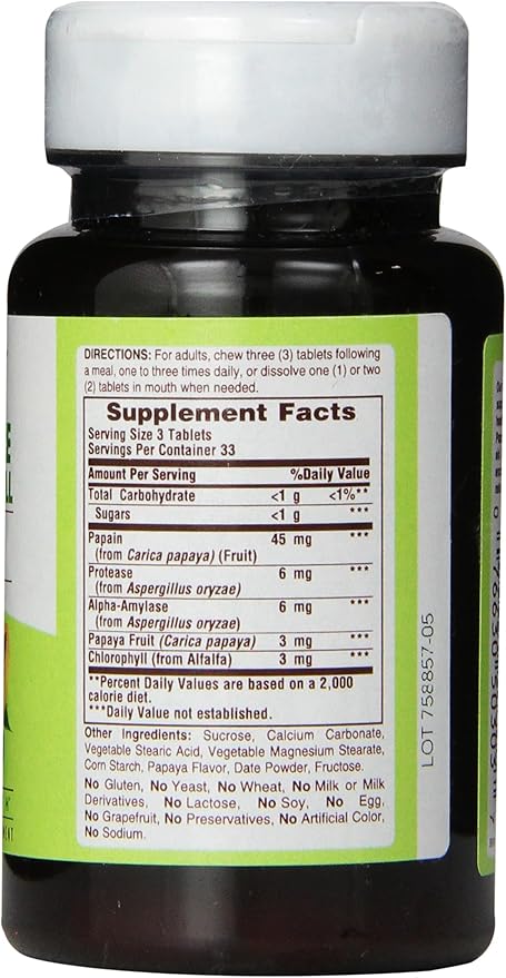 American Health Papaya Enzyme with Chlorophyll Chewable Tablets Promotes Nutrient Absorption, Helps Digestion and Freshens Breath, Gluten-Free, Vegetarian - 100 Count (Pack of 2)