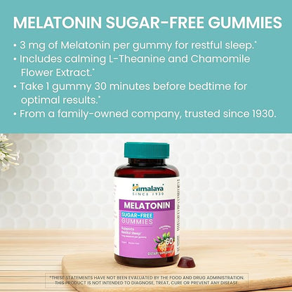 Himalaya Melatonin Sugar-Free Gummies, Supports Restful Sleep, Vegan, Gluten-Free, 3 mg Melatonin, 60 Gummies
