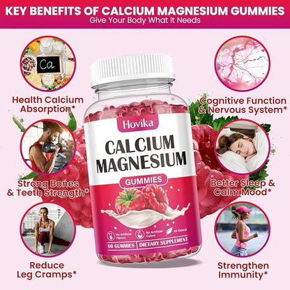 Calcium Magnesium Zinc Gummies-Calcium Magnesium 2:1 Ratio with Vitamin D3, K2, B6, B12 for Bone Strength, Muscle Function & Nerve Health, Extra Absorption Formula, Vegan, Raspberry Flavor 120 Gummies
