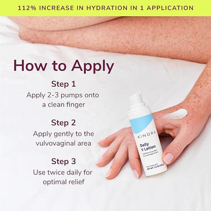 Kindra Daily V Vaginal Moisturizer Lotion - OBGYN Recommended for Dryness & Itch, with Hyaluronic Acid, Prevents Infection & Odor - Estrogen-Free Cream, pH-Balanced Feminine Care - 60 Applications
