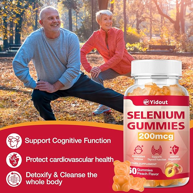 Selenium Supplement for Thyroid Support Gummies 200mcg as Energy Booster for Women and Men, Peach Flavor (60 Count（Pack of 2)