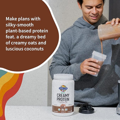 Garden of Life Creamy Plant Protein + Oat Milk Powder + Chocolate Flavor Vegan Protein Powder – Plant Based, Prebiotics & Probiotics, Gluten-Free, Non-GMO, Chocolate Brownie Flavor, 2 LBS