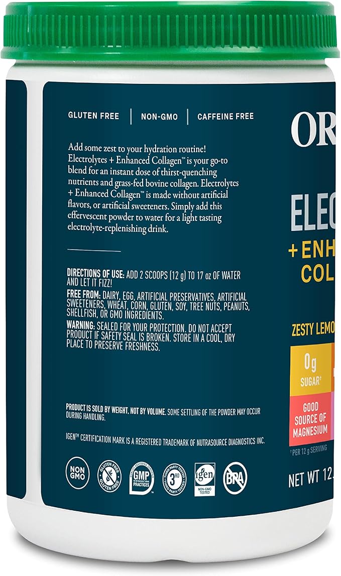 Organikа Electrolytes with Enhanced Collagen Powder for Women & Men - 13 oz - Zesty Lemon Berry-Flavored Effervescent Electrolyte & Collagen Drink Mix - Deep Hydration, Mobility, Skin, Hair, & Nails