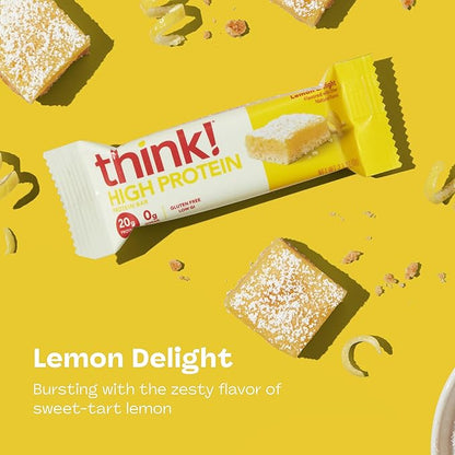 think! Protein Bars, High Protein Snacks, Gluten Free, Kosher Friendly, Lemon Delight, Nutrition Bars, 2.1 Oz per Bar, 10 Count (Packaging May Vary)