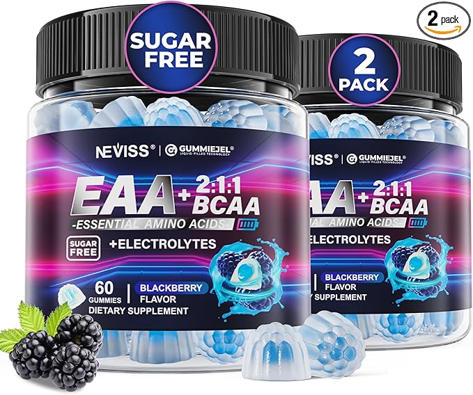 Essential Amino Acids EAA Gummies Nutritional Supplements for Women Men, BCAAs Branched Chain Amino Acids Supplement Gummies w/ Electrolyte Hydration, Black Raspberry Flavor, Gluten Free, Vegan, 120ct