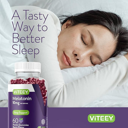 Viteey Melatonin Gummies 10mg - Sleep Gummies for Adults Extra Strength Melatonin - Vegan, GMO Free, Gluten Free - 120 Count