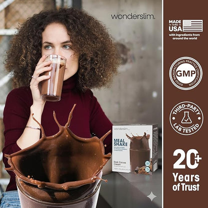 WonderSlim Meal Replacement Shake, Dark Cocoa Cream, 15g Protein, 24 Vitamins & Minerals, Gluten Free, Low Carb (7ct)