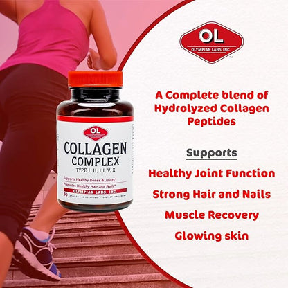 Olympian Labs Multi Collagen Complex Type I, II, III, V, X, Hair, Nails, Joint, Gut Health, 90 Caps, 30-Day Supply