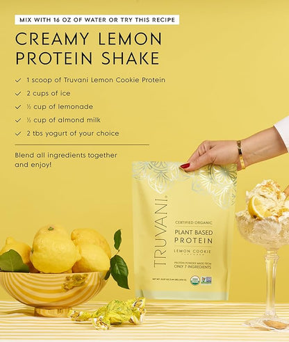 Truvani Vegan Pea Protein Powder | Lemon Cookie | 20g Organic Plant Based Protein | 1 Serving | Keto | Gluten & Dairy Free | Low Carb | No Added Sugar