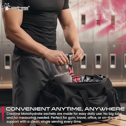 WELLNESS LABSRX Creatine Monohydrate Powder Sachets 300g – Fruit Punch Flavor Micronized Creatine Powder Supplement, Creatine for Women and Men, Supports Strength, Energy, Performance - 60 Servings