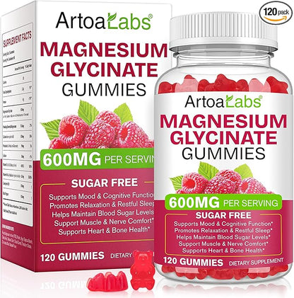 Magnesium Glycinate Gummies with L-Threonate,120pcs Sugar Free Magnesium Complex Gummies for Sleep, Body Support and Relaxation,Non-GMO, Gluten-Free