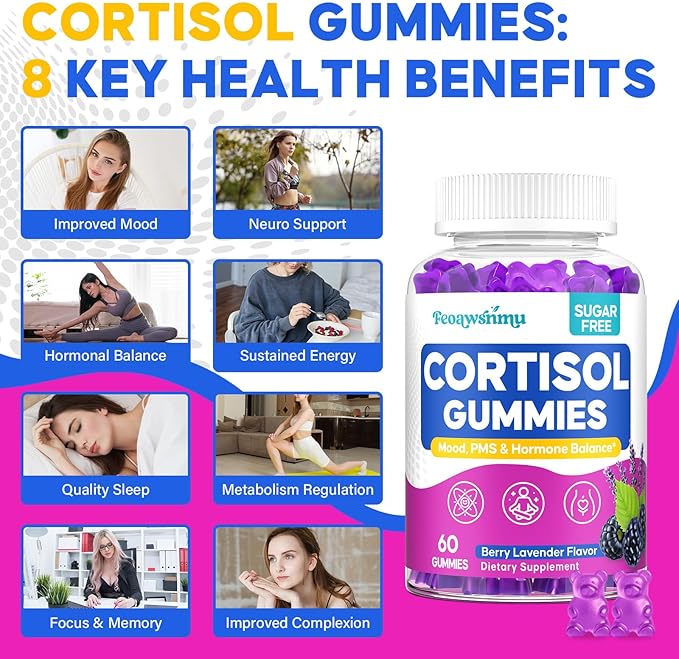 Cortisol Supplement for Women, Cortisol Reducer with Ashwagandha, Myo-Inositol, GABA & Saffron, Stress Relief, Calm, Sleep Support, Hormone Balance & PMS Support, Sugar Free Vegan Gummies, 360 Count