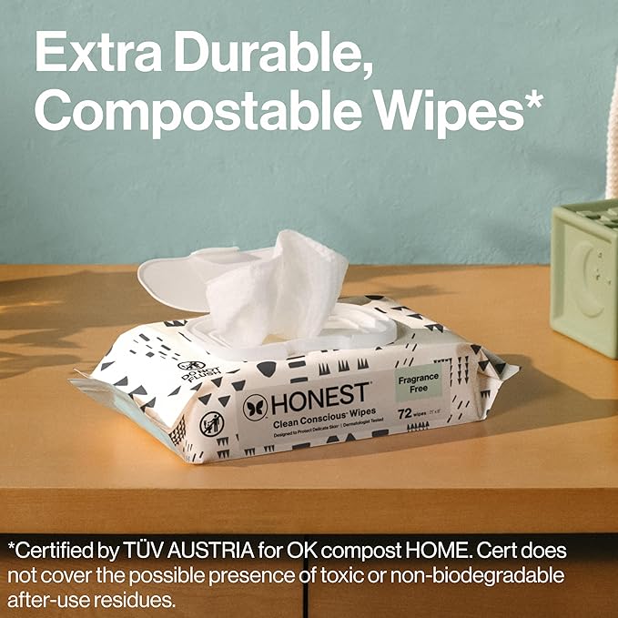 The Honest Company Hypoallergenic Multi-Use Baby Wipes for Sensitive Skin Baby Pattern Play 288 Count