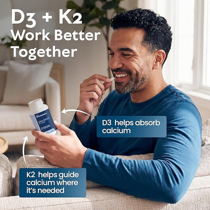 Life Enhancement Vitamin D3 K2 2000iu Supports Muscle & Brain Health - D3 K2 Supplement Helps in Immune and Cardiovascular Support - Made in USA (120 Vegetarian Capsules)