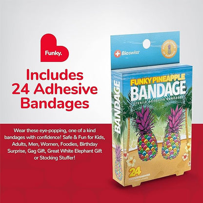 BioSwiss Bandages, Funky Pineapple Shaped Self Adhesive Bandage Set, Latex Free, Sterile Wound Care, 24 Count