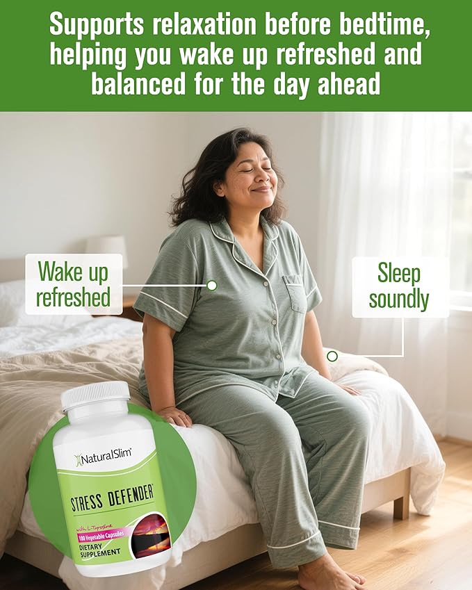 NaturalSlim Stress Relief Supplement - Stress Defender, High Cortisol Reducer, Control Cravings, Sleep & Metabolism Support with Vitamin B5 Pantothenic Acid & L Tyrosine 180 Vegetable Capsules 3 Pack