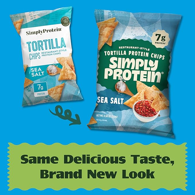 Simply Protein - Tortilla Chips, Restaurant Style Protein Chips, Sea Salt (3-Pack) - 7g Protein, 140 Calories, Gluten Free, Vegan - Plant Based Protein Snacks - Healthy Snacks - 3 Bags, 4.58oz (130g)