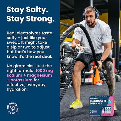 Venture Pal High Sodium Sugar-Free Electrolyte Powder Packets - Hydration Packets with Sodium, Potassium & Magnesium | Zero Calories | Vegan, Keto, and Paleo Friendly | 30 Sticks