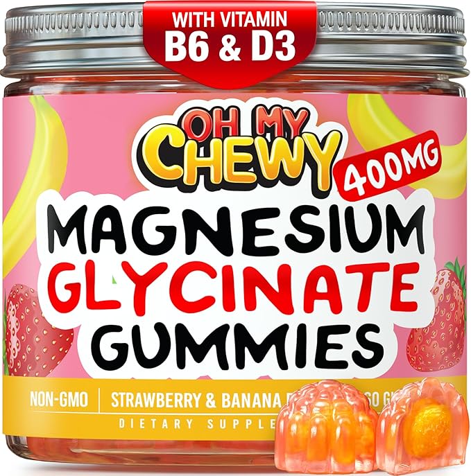 Center-Filled Magnesium Glycinate Gummies 400MG - High Absorption for Kids, Teens & Adults - Supplement for Sleep, Calm & Muscle Relaxation with B6 & D3 - Gluten Free & Vegan Friendly - 60 Count