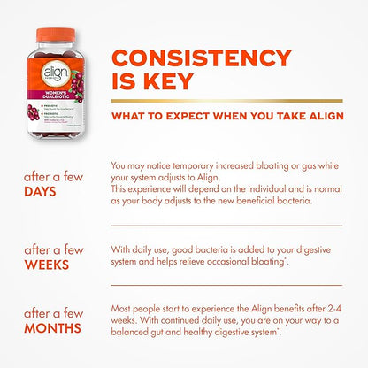 Align Probiotic, Women's Dualbiotic, Womens Probiotic Gummies, Prebiotics and Probiotics for Women, with Cranberry for Urinary Tract Health*, Cranberry Flavor, 90 Gummies