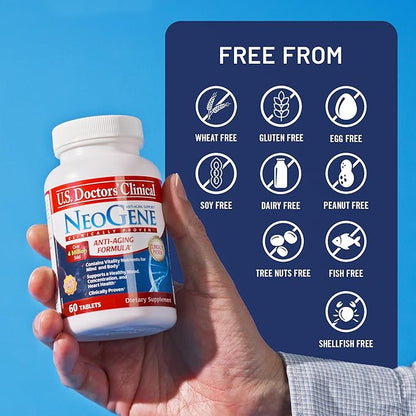 U.S. Doctors’ Clinical NeoGene (Formerly) GH3 Clinically Proven Aging Support Supplement with Nutrients for Supporting Mood, Cognition, Heart Health, Antioxidant Support [1 Month - 60 ct.]