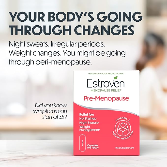 Estroven Pre-Menopause Relief, 30 Ct., Clinically Proven Ingredients, Provides Menopause Relief plus Night Sweats & Hot Flash Relief, Drug-Free or Estrogen Free