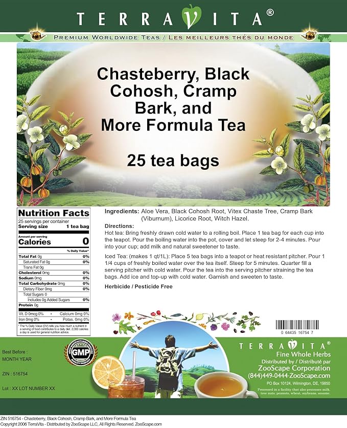 Chasteberry, Black Cohosh, Cramp Bark, and More Formula Tea (25 tea bags, ZIN: 516754)
