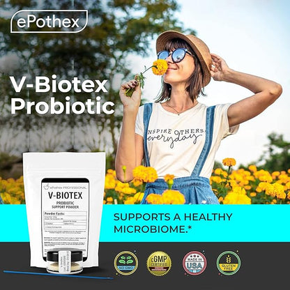 V-Biotex - Pure L. Crispatus Probiotic Powder | Vaginal Probiotic | Promotes Vaginal & Urinary Health | Yeast Infection & Bacterial Vaginosis Support | 240 Doses
