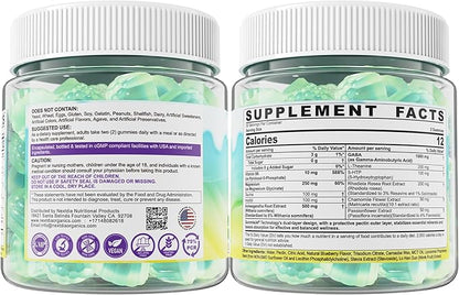 GABA Gummies 1000mg - Liposomal Calm Mood Gummies with L-Theanine, Magnesium Glycinate, Ashwagandha, 5htp, Inositol, Melatonin-Free for Zzz Better, GABA Supplements for Adult, Sugar-Free 60Cts