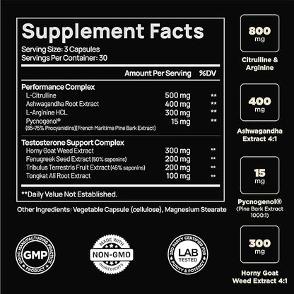 2,015mg Testosterone Booster for Men 8X Strength w. Ashwagandha, Tongkat Ali, Pycnogenol, Tribulus - Total T Testosterone Supplement for Men Male Enhancing Libido Test Booster + Muscle Builder Pills