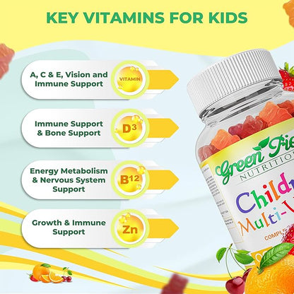 Greenfield Nutritions Halal Multivitamin for Kids – Gelatin-Free Halal Kids Multivitamin Gummies with Vitamins A, B, C, D, Iodine & Zinc for Immunity – Essential Vitamins for Children (90 Count)