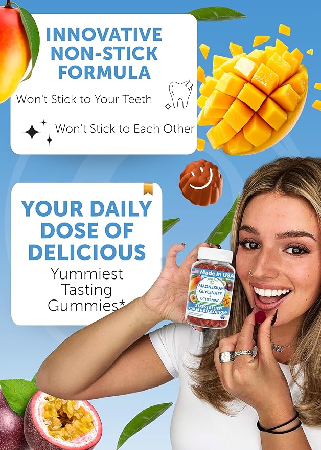 Lunakai USA Made Magnesium Glycinate Gummies with L-Theanine for Kids & Adults – 420mg Magnesium Supplement for Calm, Sleep & Stress Support - 3 Pack