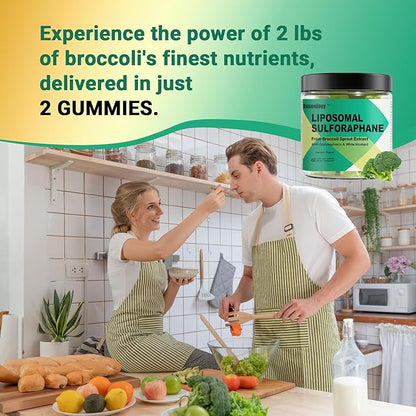 Liposomal Sulforaphane Supplement Gummies 150mg - Organic Broccoli Sprout Extract Supplement with Glucoraphanin, White Mustard for Antioxidant, Detox - Sugar Free, Lemon Flavored,120 Counts
