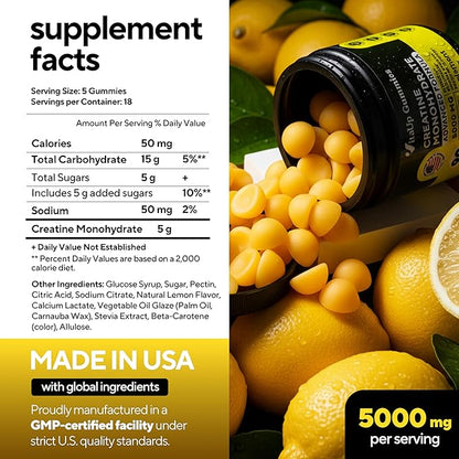 VitaUp Creatine Monohydrate Gummies for Men & Women - USA Made Monohydrate Creatine for Men 5000mg Per Serving - Supports Energy Levels, Training Endurance & Muscle Performance - 90 Gummies
