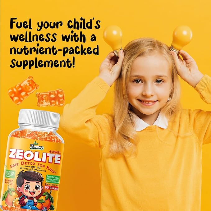 Zeolite Kids Detox Gummies - Total Body Cleanse Micronized Chewables Supplement with Chlorella - Orange Flavor Vegan Non-GMO Gluten-Free
