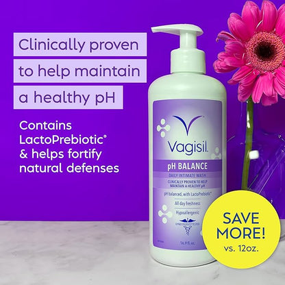 Vagisil Feminine Wash for Intimate Area Hygiene, pH Balance, Gynecologist Tested, Hypoallergenic, 16.9 oz with Pump