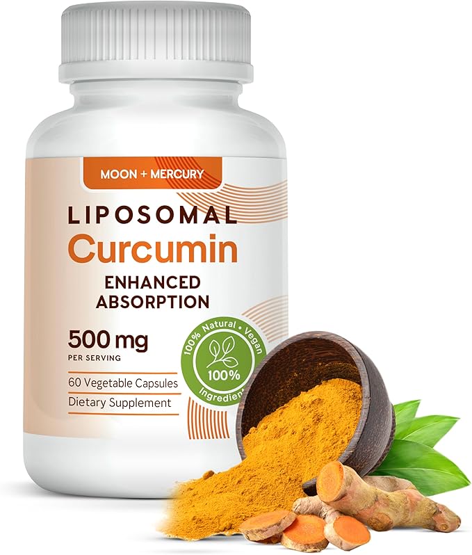 Liposomal Turmeric Curcumin Supplement - High Absorption Capsules for Immune & Joint Support - Non-GMO, No Fillers, No Additives, No Black Pepper - 500mg Per Serving - 60 Capsules