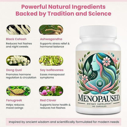 Menopause Supplements for Women -Women Multivitamin for Wellness & Vitality -Herbal Support for Hormone Balance & Emotional Comfort -Ideal for Hot Flash & Night Sweat -90 Capsule