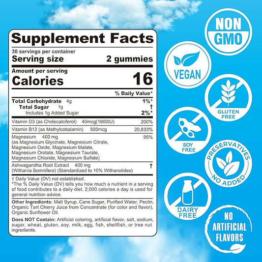 Magnesium Complex Gummies 400mg | as 8 Forms of Magnesium Glycinate, Malate, Citrate, Taurate, Oxide & More | w/Ashwagandha Extract, D3 & B12 Supports for Calm, Zzz, Mood, Muscle Cramp - Vegan 120Cts