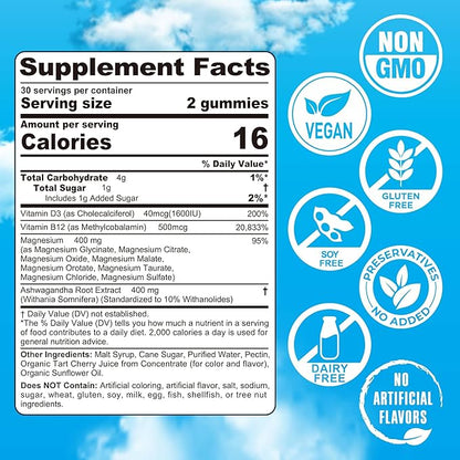 Magnesium Complex Gummies 400mg | as 8 Forms of Magnesium Glycinate, Malate, Citrate, Taurate, Oxide & More | w/Ashwagandha Extract, D3 & B12 Supports for Calm, Zzz, Mood - Vegan 60Cts