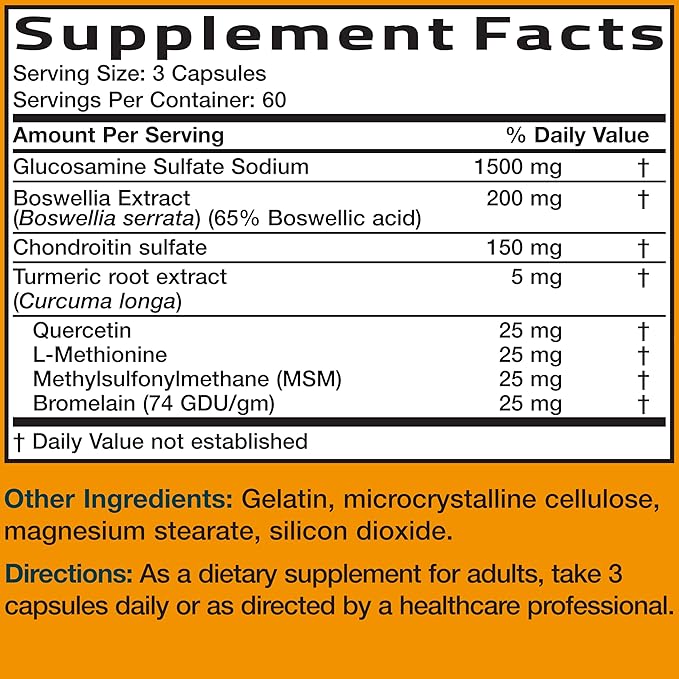 Bronson Glucosamine Chondroitin Turmeric & MSM Advanced Joint & Cartilage Formula, Supports Healthy Joints, Mobility & Cartilage - Non-GMO, 180 Capsules