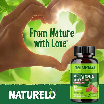 NATURELO Melatonin Gummies for Kids Non-GMO, Gluten-Free, Soy Free - Strawberry Flavor - Gentle Sleep Supplement - 60 Vegetarian Gummies