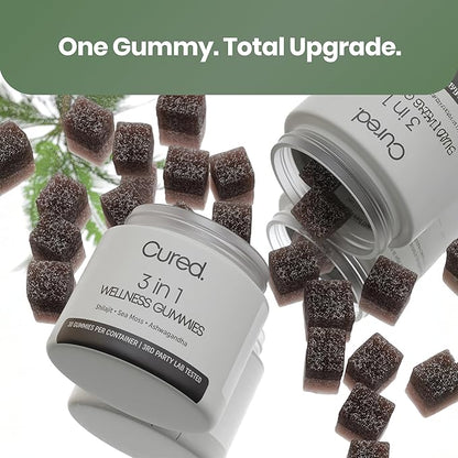 Cured 3 in 1 - Pure Himalayan Shilajit Gummies for Men & Women | Sea Moss Ashwagandha, & Manuka Honey Organic with 85+ Trace Minerals | All-Natural & 100% Vegan | Non-GMO | Made in America