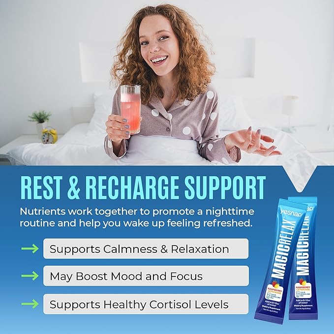 MAGICRELAX Supercalm 8-in-1 Chelated Magnesium Powder Drink Mix,KSM-66 Ashwagandha, Saffron, GABA, L-Theanine, Vitamin D3,Supports Stress Healthy Cortisol, Mood & Sleep, Zero Sugar Raspberry Lemonade