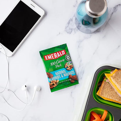 Emerald Nuts Unsalted Almonds and Walnuts 7 Ct (1-Pack), 100-Calorie Individual Packs of Nut Blend, Kosher Certified, Non-GMO, Contains No Artificial Preservatives, Flavors or Synthetic Colors