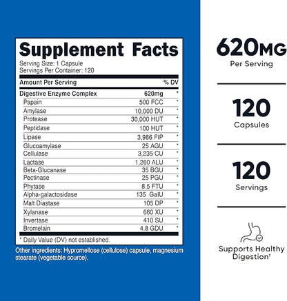 Nutricost Digestive Enzymes 620mg, 120 Veggie Capsules (2 Bottles) - Complete Digestive Enzyme Supplement
