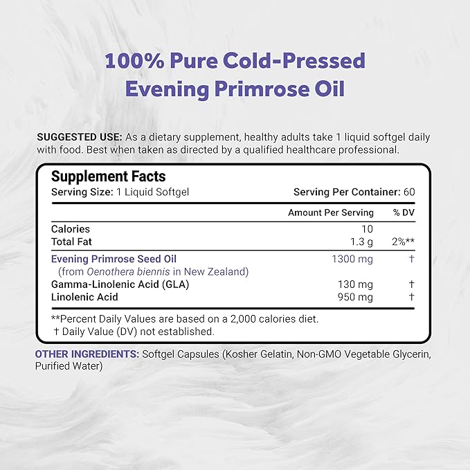 Naturalis Evening Primrose Oil (1300mg) | Natural from New Zealand | Non-GMO, Soy & Gluten Free, Zero Filler | 60 Softgels